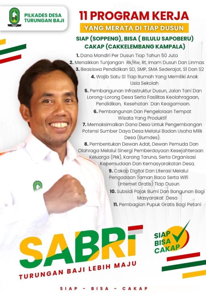 Sabri, S.Pd.I Calon Nomor Urut 02 Menjadi Pemenang Pada Pilkades Di Desa Turungan Baji, Kecamatan Sinjai Barat, Kabupaten Sinjai