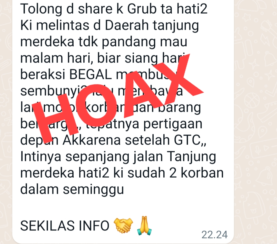 Beredar Pesan WA Berantai Terkait Aksi Begal Marak Di Tanjung Merdeka