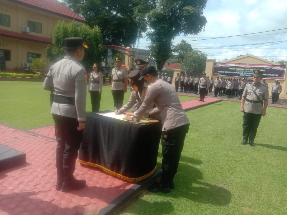 Upacara pelantikan kabag SDM polres maros dan SERAH TERIMA JABATAN KAPOLSEK TURIKALE.KASATINTELKAM,KAPOLSEK BANTIMURUNG,DAN KAPOLSEK LAU