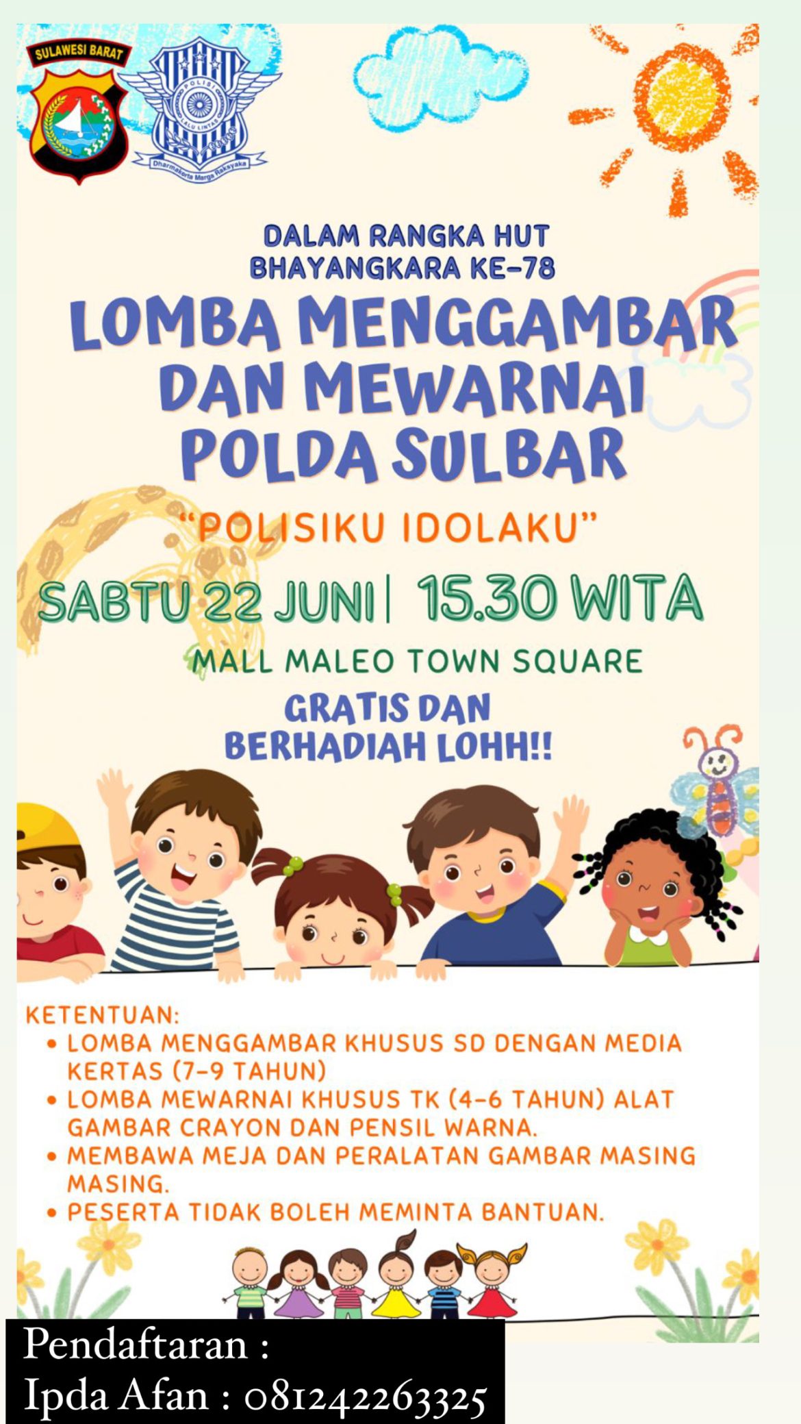 Lomba Menggambar dan Mewarnai Ditlantas Polda Sulbar, Bunda-bunda Daftarkan Anaknya ya!