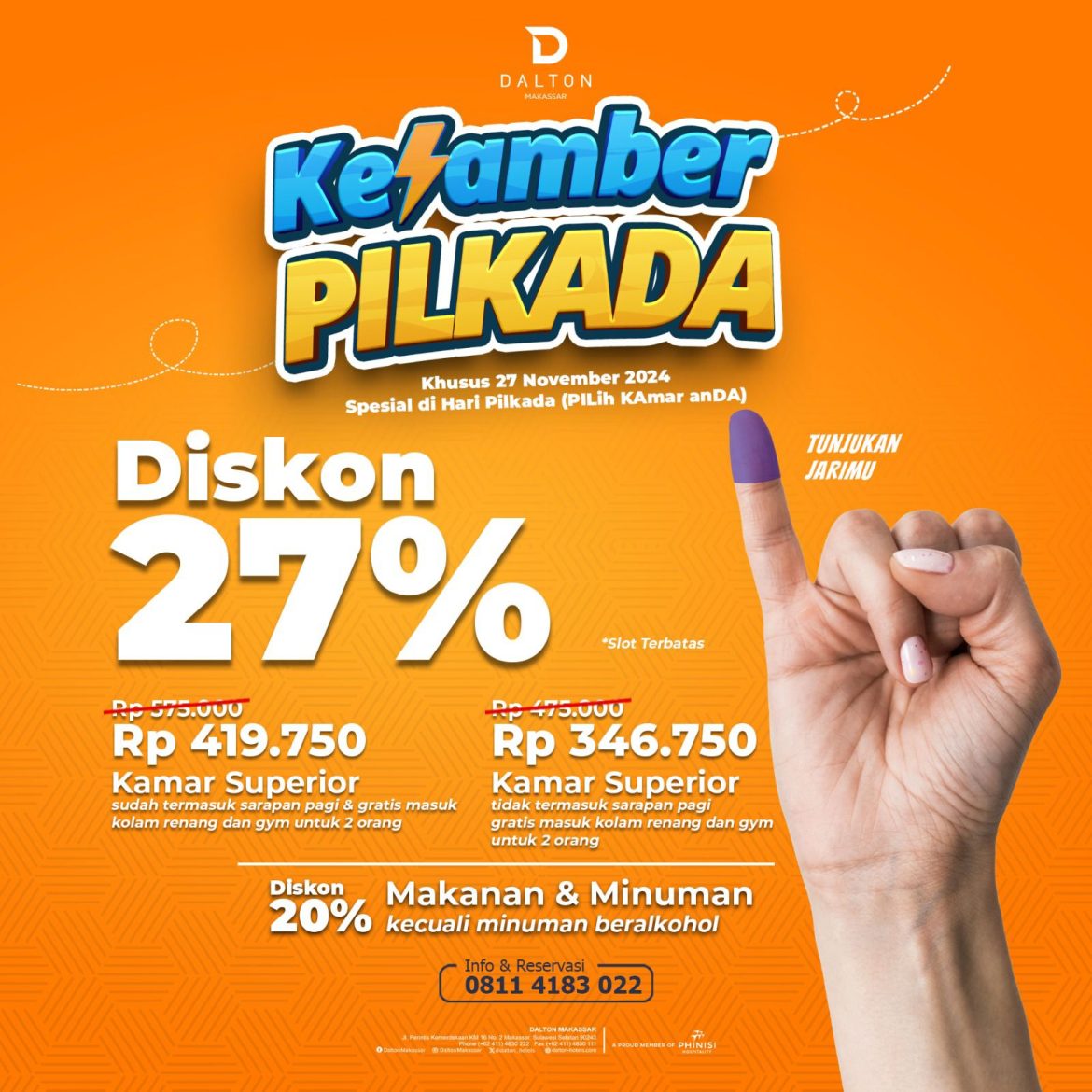 Hotel Dalton Makassar Hadirkan Promo Spesial “KESAMBER PILKADA”, Syaratnya Nyoblos